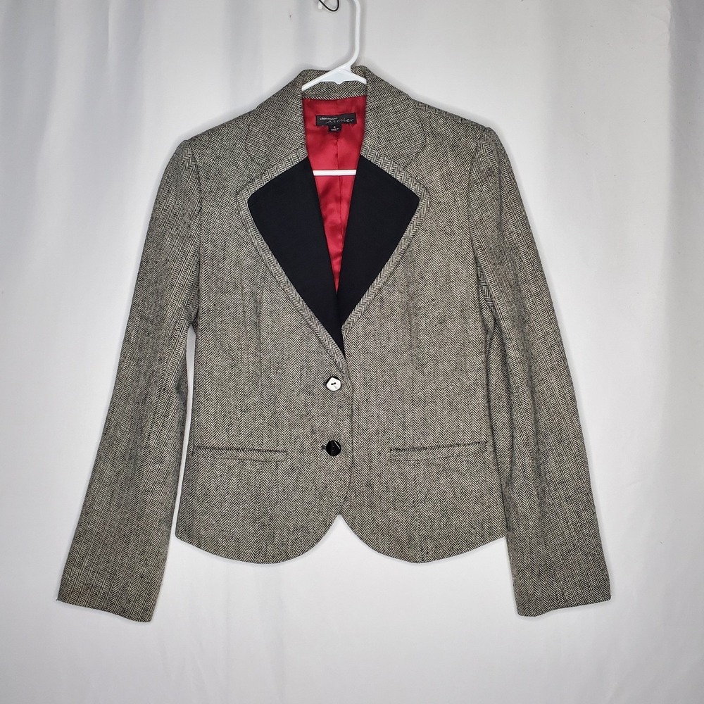 Sharagano Atelier Tweed Blazer Women 6 Herringbone Wool Blend‎ Old Money